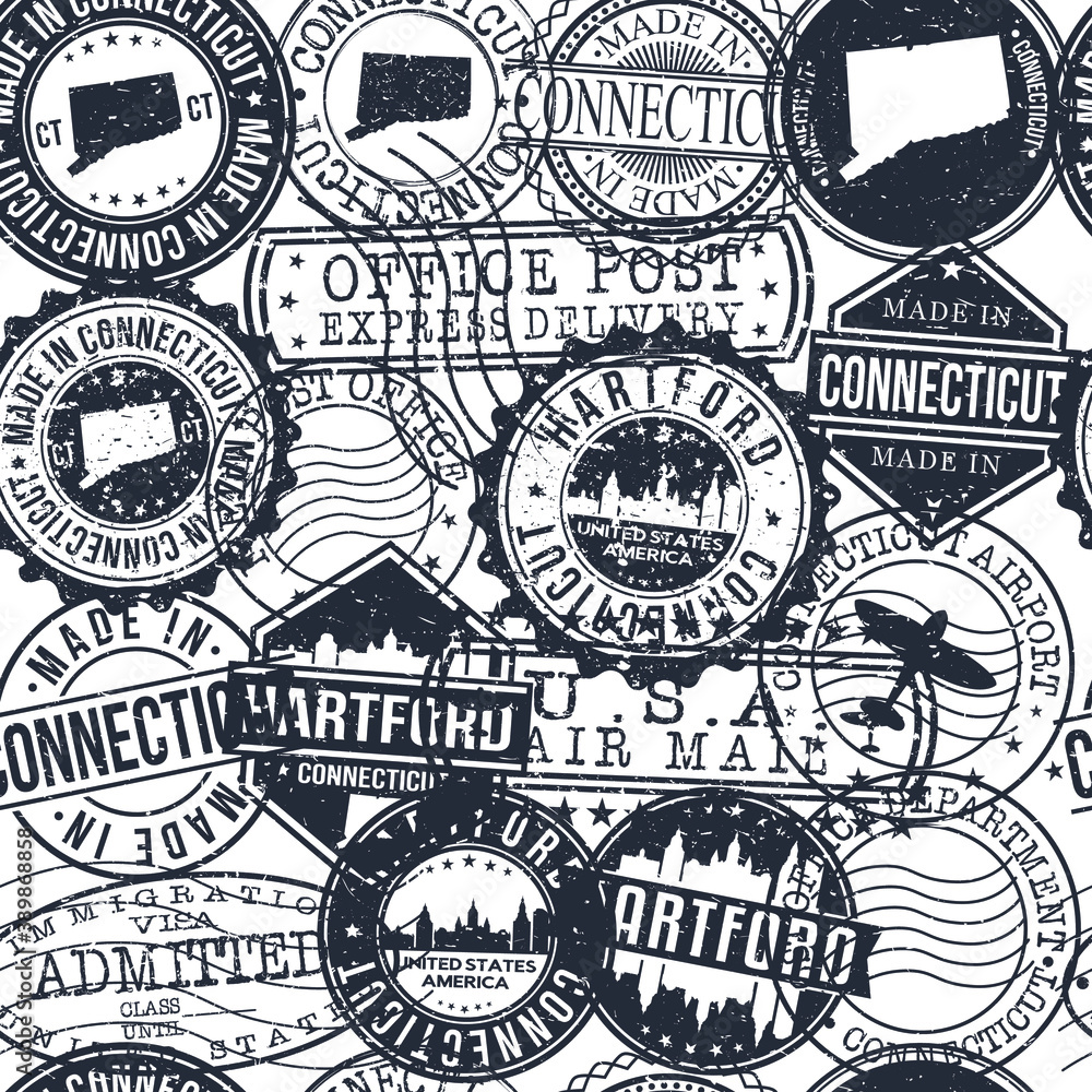 Fototapeta premium Hartford Connecticut Stamps Background. City Stamp Vector Art. Postal Passport Travel. Design Set Pattern.
