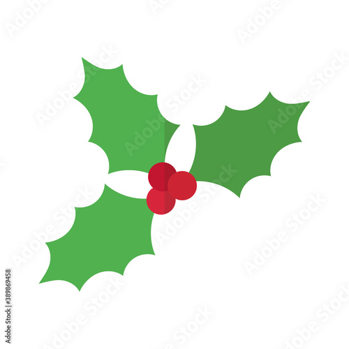 happy merry christmas berries and leafs flat style icon