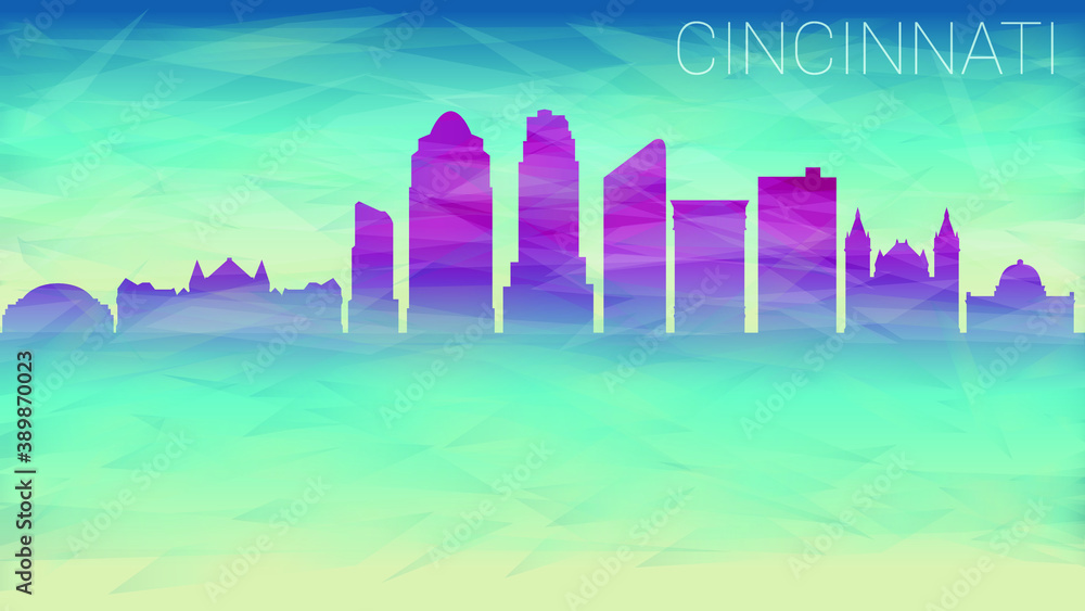 Cincinnati Ohio. Broken Glass Abstract Geometric Dynamic Textured. Banner Background. Colorful Shape Composition.