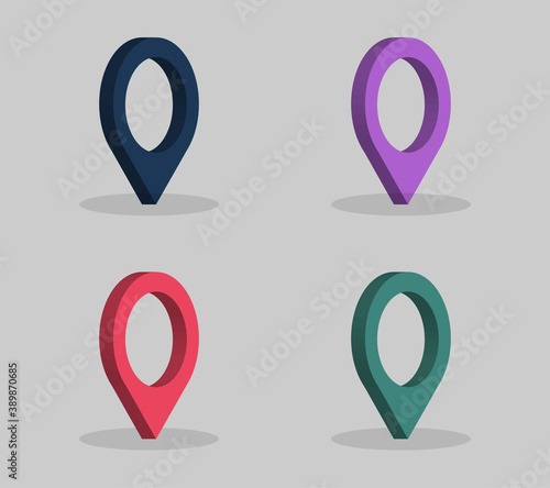Set pin map marker pointer icon, GPS location flat symbol.