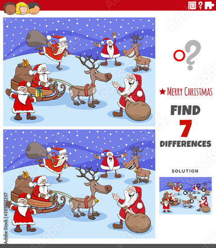 differences educational task for kids with Christmas characters