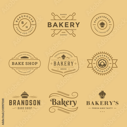 Bakery logos and badges design templates set vector illustration.