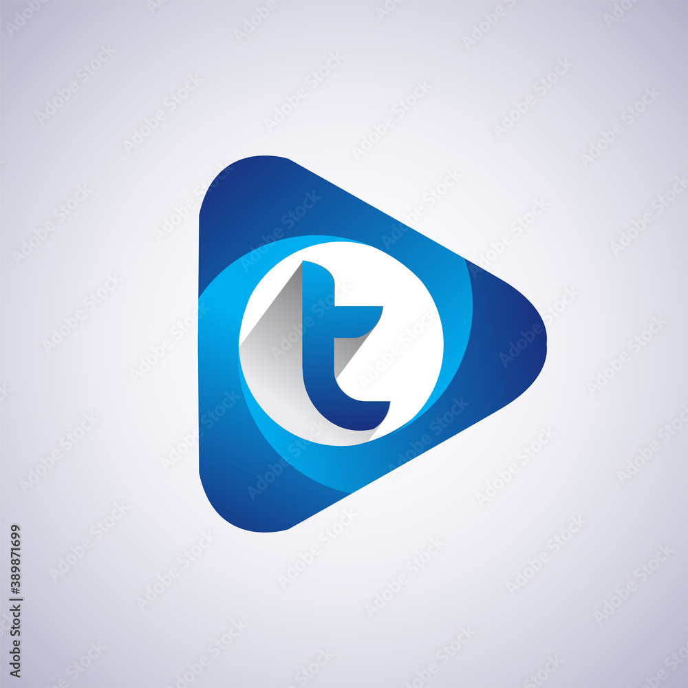Logo T letter blue colored in the triangle shape, Vector design template elements for your Business or company identity. Logo T letter blue colored in the triangle shape, Vector design template elements for your Business or company identity.