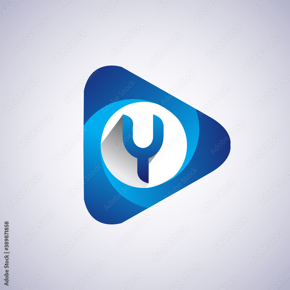 Logo Y letter blue colored in the triangle shape, Vector design template elements for your Business or company identity. Logo Y letter blue colored in the triangle shape, Vector design template elements for your Business or company identity.