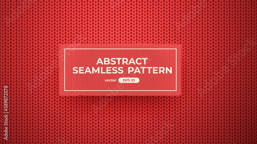 Seamless knit pattern. Red color. Vector illustration. Realistic knitted woolen cloth texture. Christmas sweater. New Year background. Winter Holiday. Flat style.