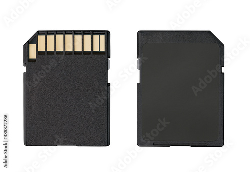 Foto SD memory card isolated on white backdrop.