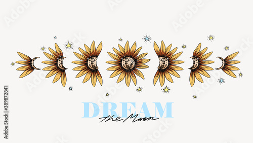 Flower with moon and Dream the moon slogan photo