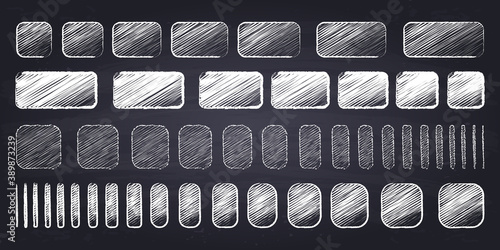 Chalk drawn squares and rectangles with rounded corners. Hand drawn geometric figures on chalkboard background.	