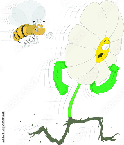 Flower running away from bee