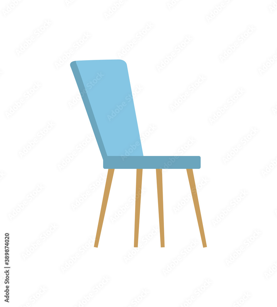 Furniture piece, chair seat of blue color design of house vector. Isolated icon of home armchair wrapped in cloth, fabric on item for office or cafe Furniture piece, chair seat of blue color design of house vector. Isolated icon of home armchair wrapped in cloth, fabric on item for office or cafe