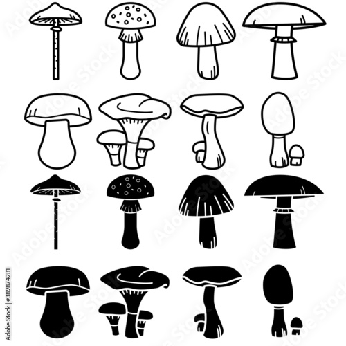 Mushrooms vector icon set. fungus illustration sign collection. food symbol.