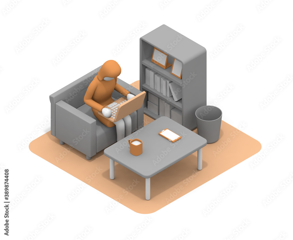 A woman who works in her room. A person who works at home. How to work at home. Image of telework. A woman who works in her room. A person who works at home. How to work at home. Image of telework.