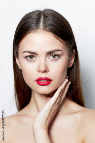 Attractive woman Spa treatments lipstick close-up skin care