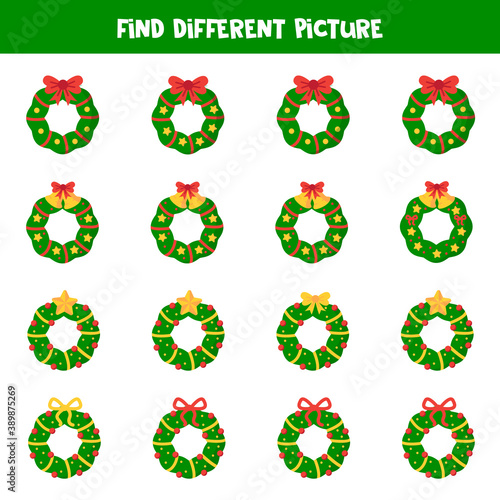 Find different Christmas wreath in each row.