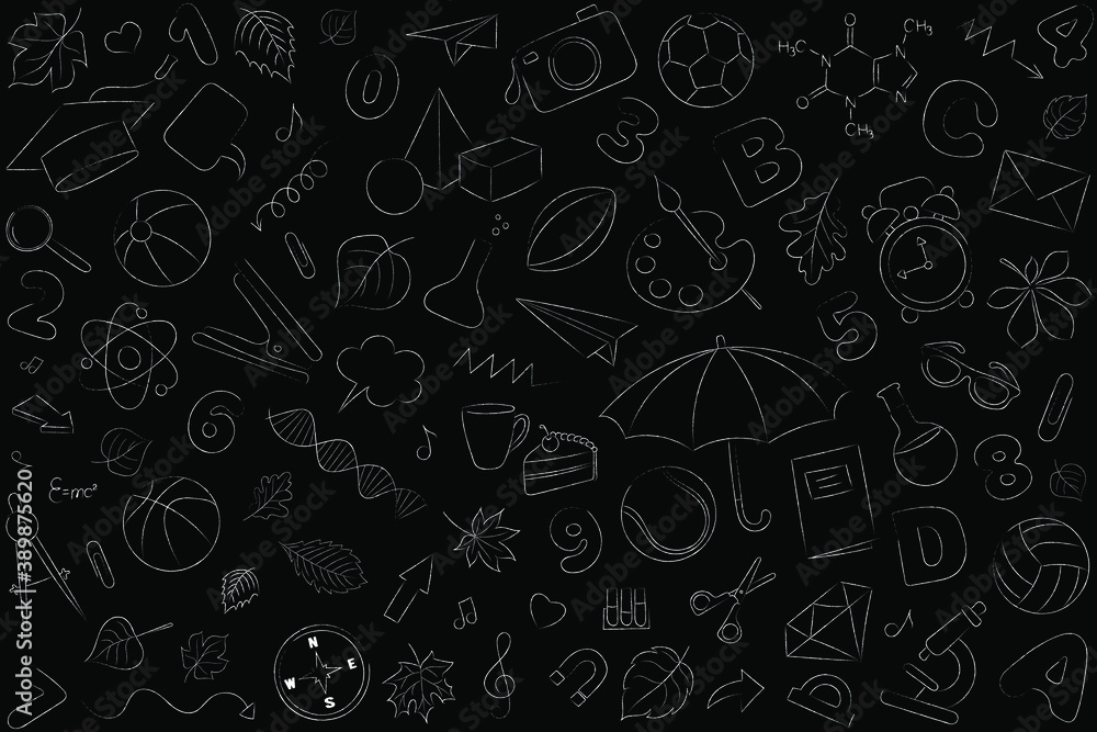 Set of linear vectors on a education theme on a black background