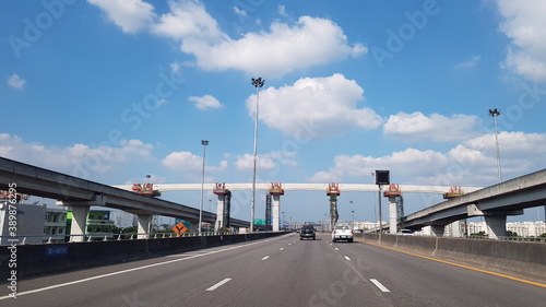 Construction of elevated bridges on expressways  Bangkok  Thailand 03 11 2020