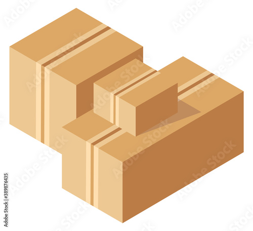 Packing product icon. Packing yellow boxes  package service  transportation parcel  deliver container  box delivery  receive pack  send and logistic isolated vector illustration