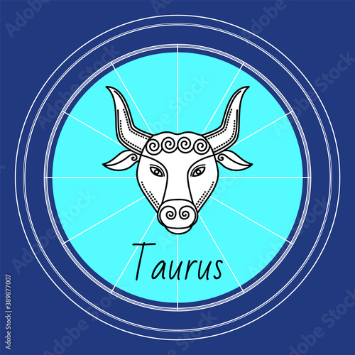 Taurus zodiac sign of bull with horns. Horoscope and astrology symbol of people born in april and may. taurens sign in circle, isolated icon in flat. Astrological element in circular shape vector