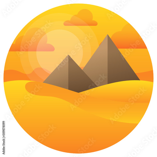 Pyramids in sands desert landscape concept  Egypt Great Pyramids Egyptology With Sand and Sun vector Icon Design  