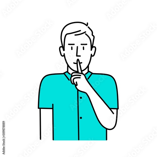 Man asks for silence. Be silent, please. Quiet. Vector illustration.