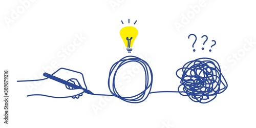Human hand writing. Simplifying the complex, confusion clarity or path. Vector illustration.