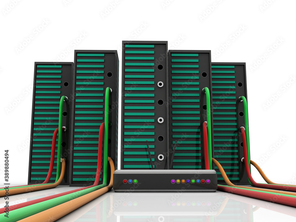 3d illustration Data center server connected modem wifi 3d illustration Data center server connected modem wifi