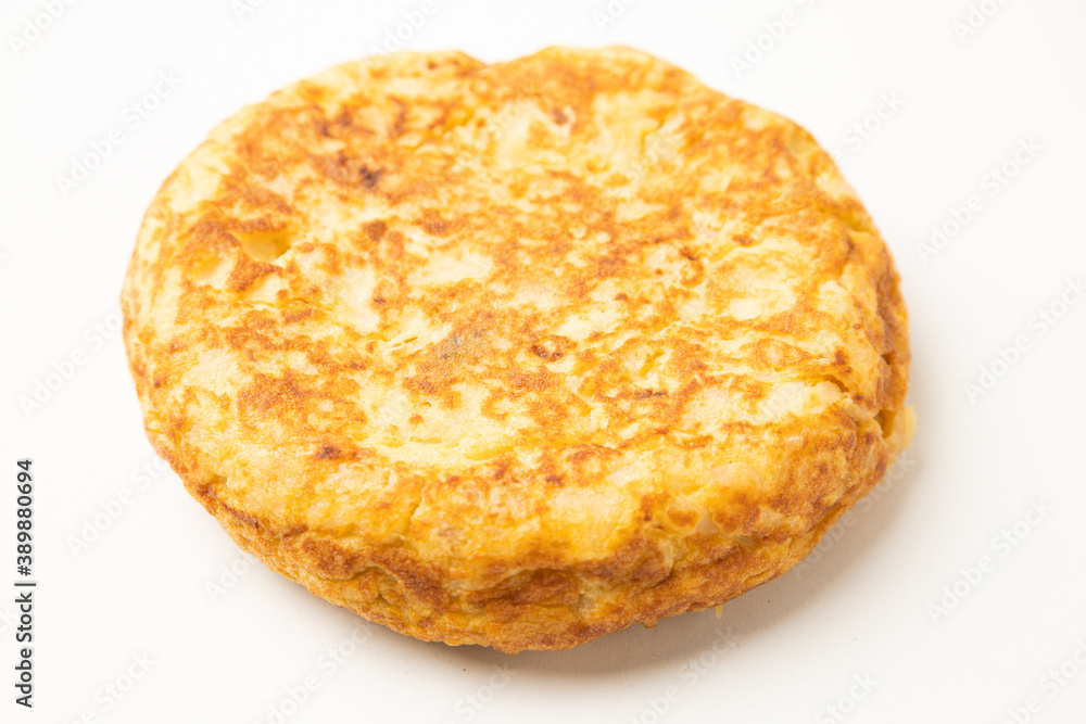 omelette with potatoes on white background