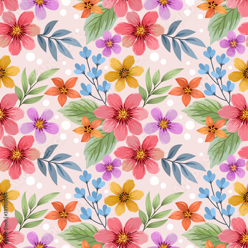 Colorful hand draw flowers seamless pattern can be use for fabric textile wallpaper.