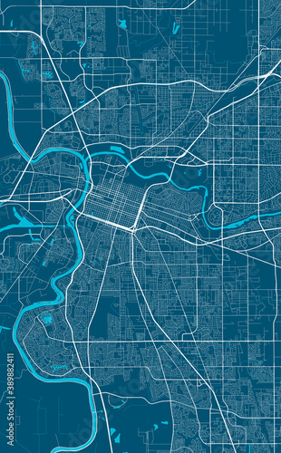 Detailed map of Sacramento city, linear print map. Cityscape panorama.