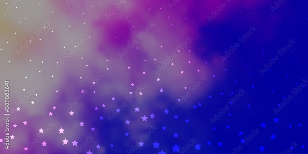 Dark Pink, Blue vector background with small and big stars.