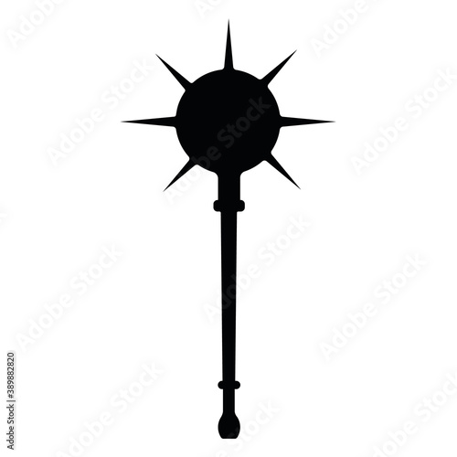 Medieval war type of weapon, concept icon mace club old cold weaponry black silhouette vector illustration, isolated on white. Flat equipment of murder. photo