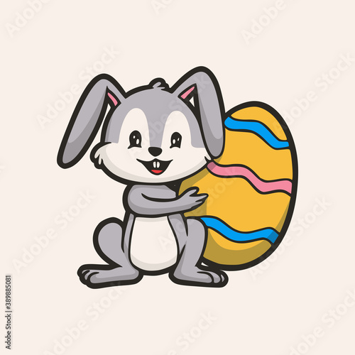 cartoon animal design hare holding easter eggs cute mascot logo