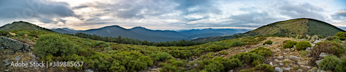 Mountain landscape with a green path