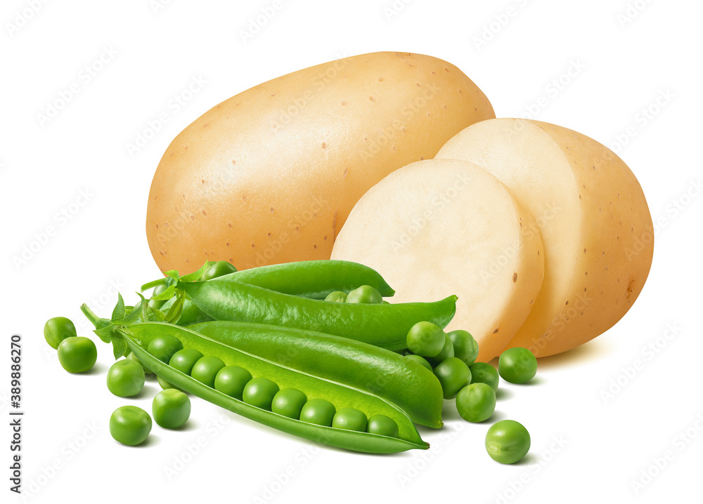 Potato and green peas isolated on white background Potato and green peas isolated on white background