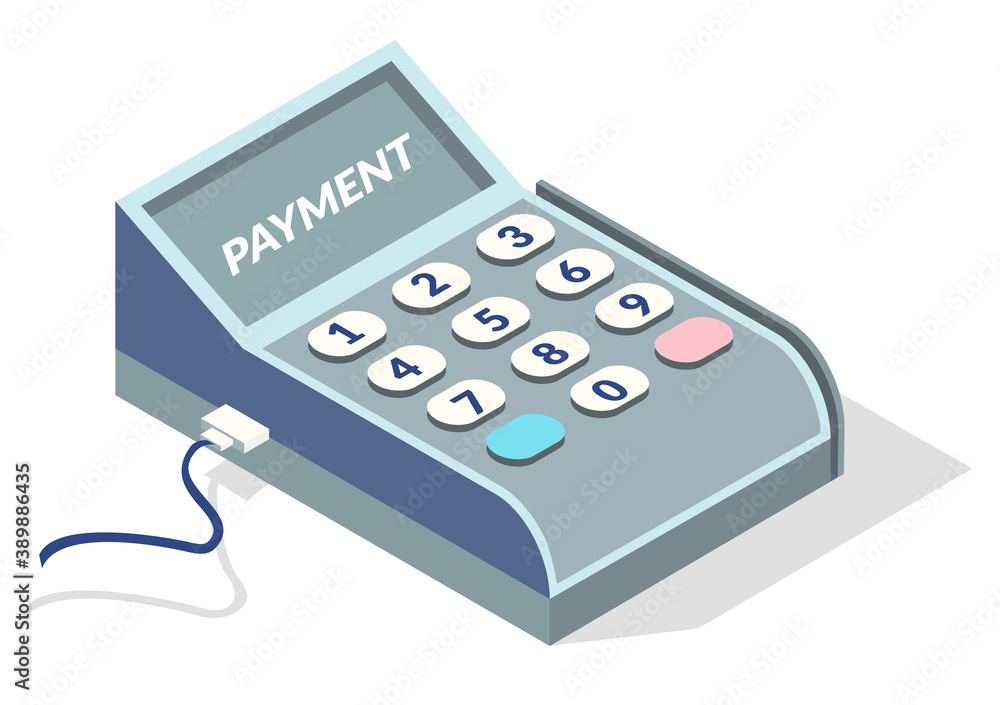 Single payment terminal for retail sale service on white background isolated vector illustration. Bank machine payment terminal, credit card payment equipment. Electronic device for cashless payment Single payment terminal for retail sale service on white background isolated vector illustration. Bank machine payment terminal, credit card payment equipment. Electronic device for cashless payment