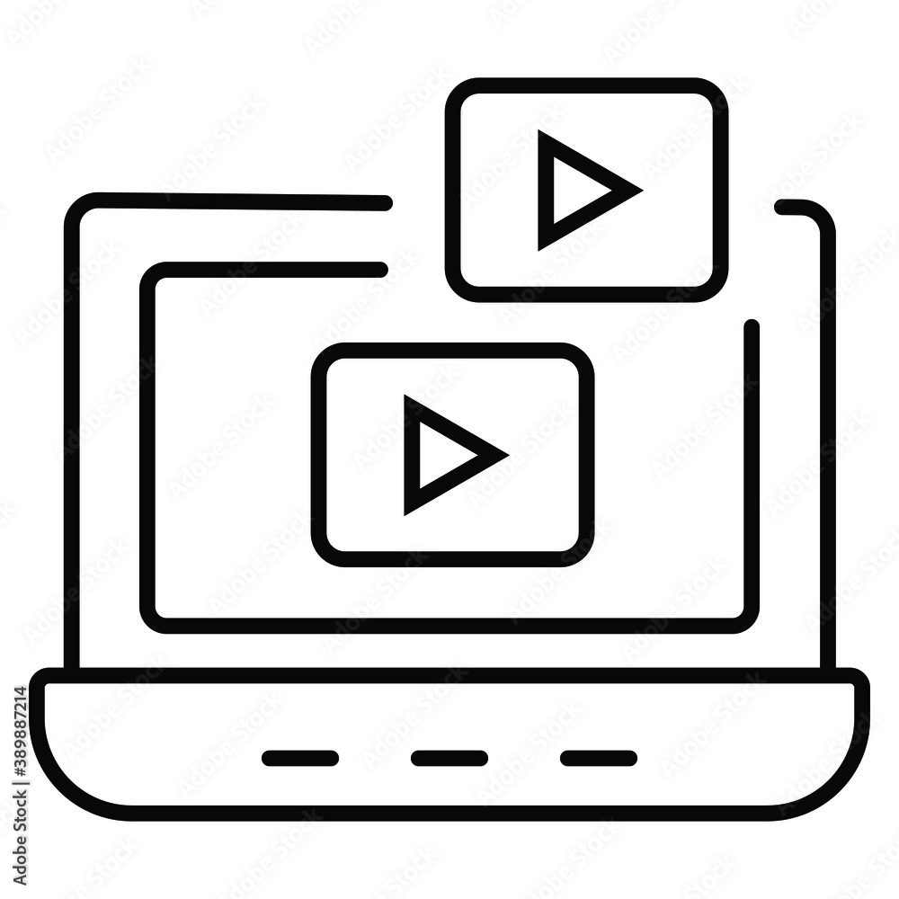 Video on laptop vector illustration, online webinar Video on laptop vector illustration, online webinar