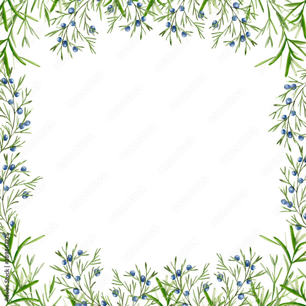 Watercolor design blue berries. For decoration of postcards, design works, souvenirs, packaging design, invitation, wrapping.