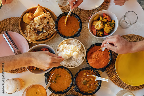 Selection of Indian curries and rice. photo