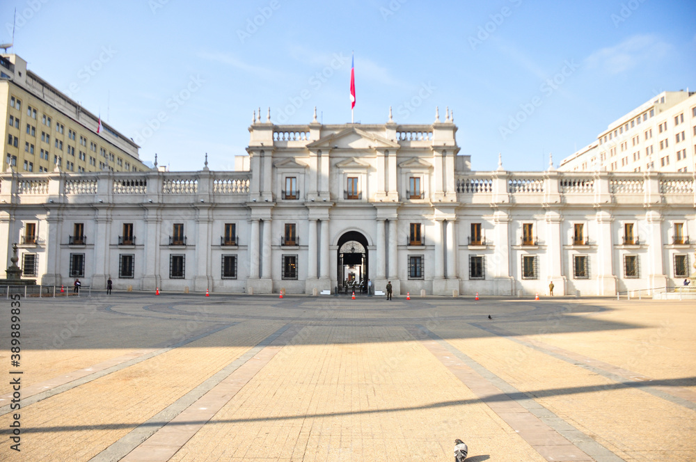 Obraz premium Front view of the Plaza de Armas in downtown Santiago, Chile