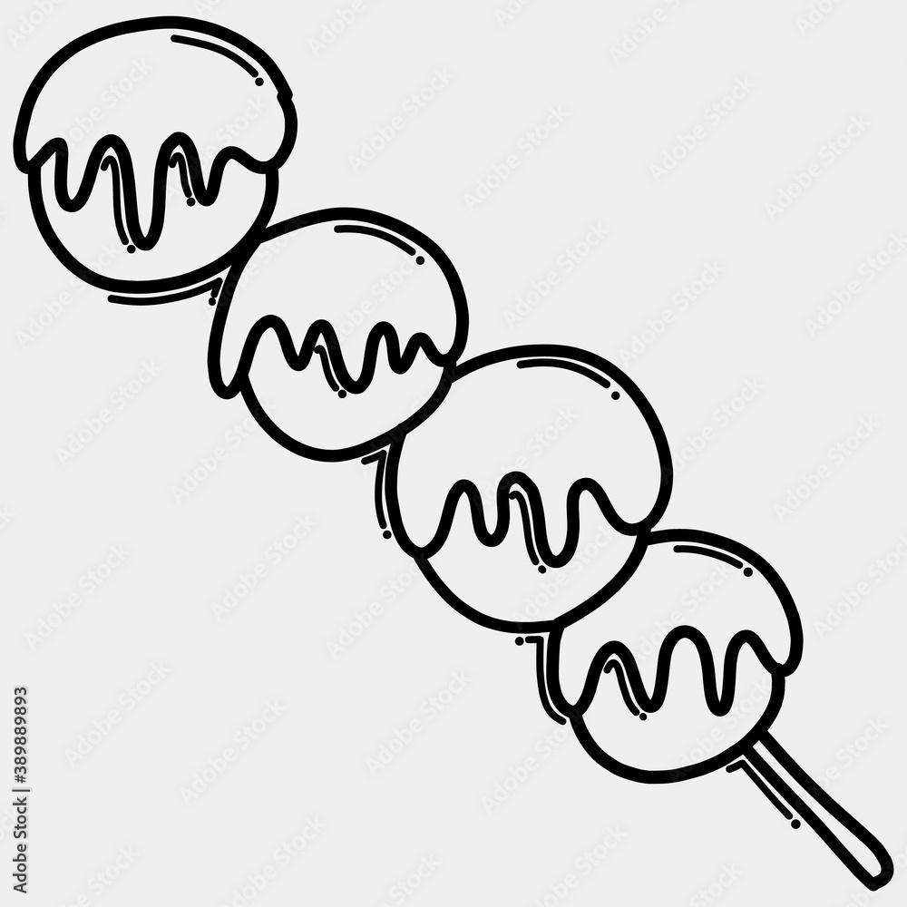 Meatball stick doodle vector icon. Drawing sketch illustration hand