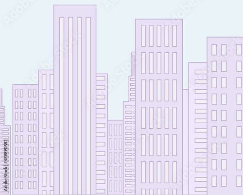 Skyscraper building in city space view on flat style concept. Vector design modern urban landscape city life view with house facades. Industrial constructions with apartments and office premises