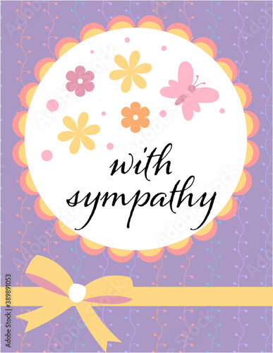 Design template for cute sympathy card . Template for scrapbooking with hand drawn doodle patterns. For birthday, anniversary, party invitations. Vector