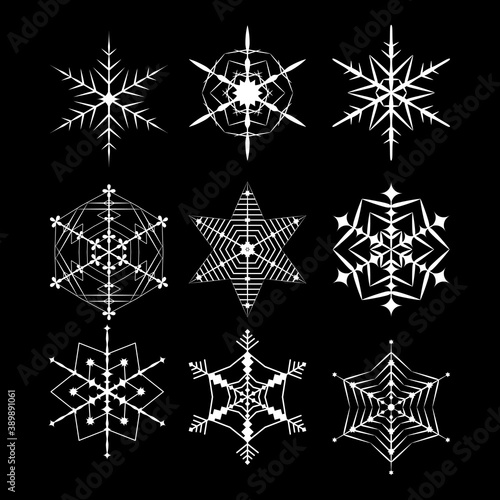 White Snowflake vector isolate on black background
