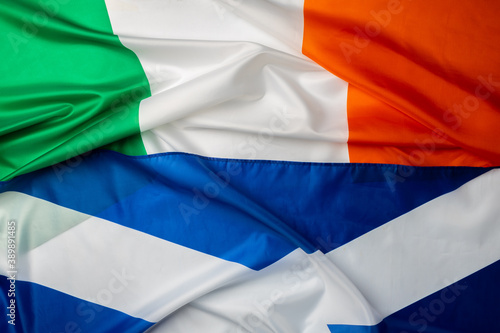 Flags of Scotland and Ireland folded together