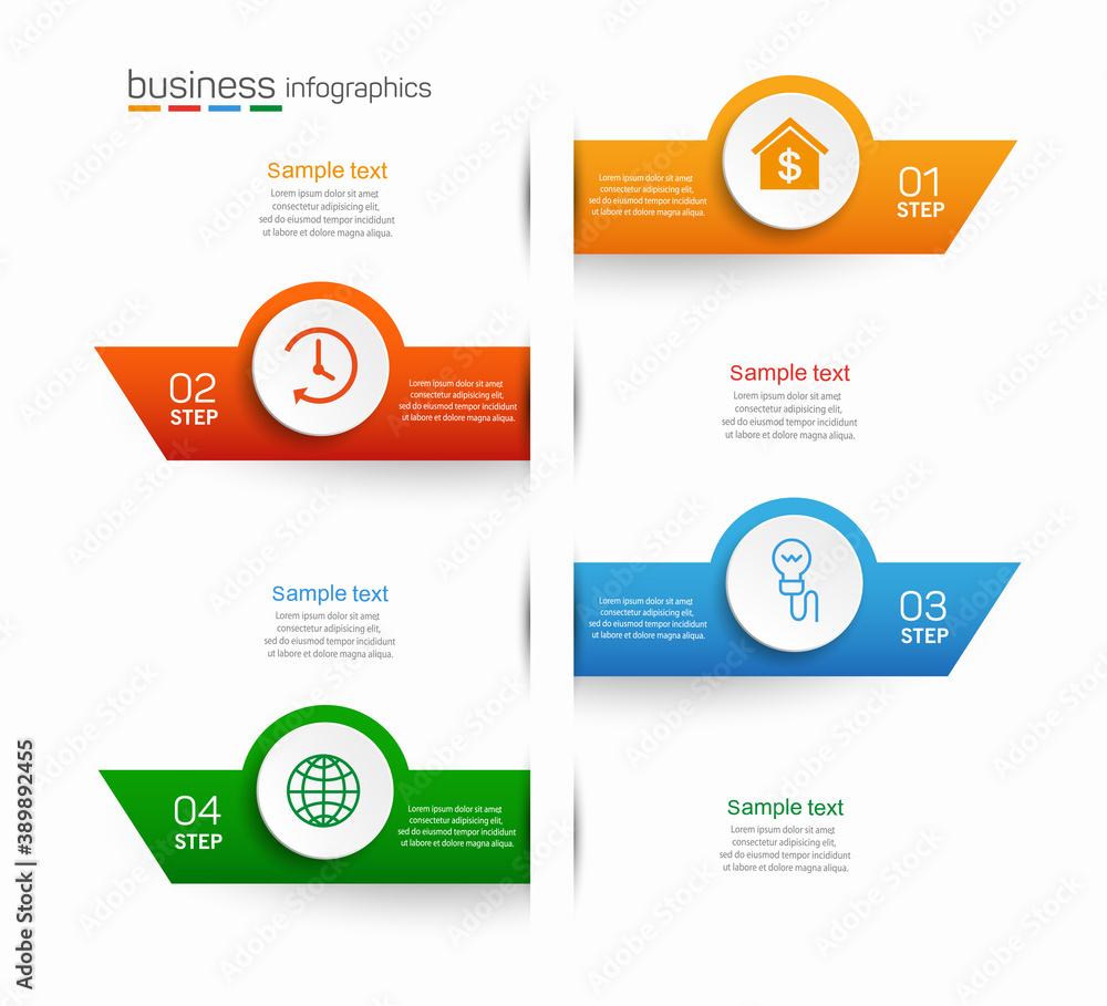 Vector infographic template with icons and 4 options or steps. Infographics concept for business. Can be used for presentations banner, workflow layout, process diagram, flow chart, info graph Vector infographic template with icons and 4 options or steps. Infographics concept for business. Can be used for presentations banner, workflow layout, process diagram, flow chart, info graph