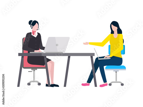 Women at work dealing with tasks vector, person with laptop looking at screen , female sitting in armchair using computer and innovative technologies