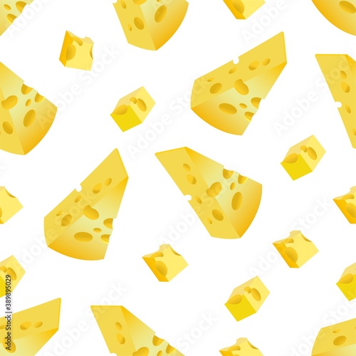 Seamless pattern of yellow cheese with holes. Vector illustration isolated on white background.