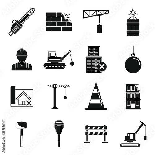 Heavy demolition work icons set. Simple set of heavy demolition work vector icons for web design on white background