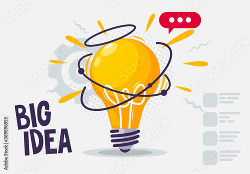 Vector illustration of a glowing light bulb, big idea concept