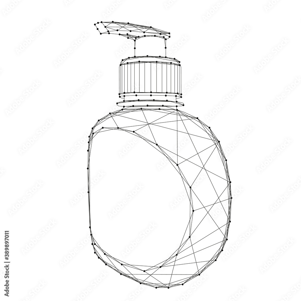 Sanitizer pump bottle, washing gel from abstract futuristic polygonal black lines and dots. Vector illustration. Sanitizer pump bottle, washing gel from abstract futuristic polygonal black lines and dots. Vector illustration.